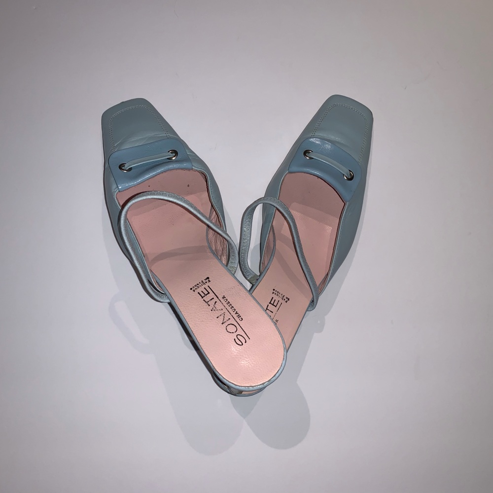 Robin’s Egg Blue Leather High Heeled Slingbacks by Sonate, Vintage, Size 39